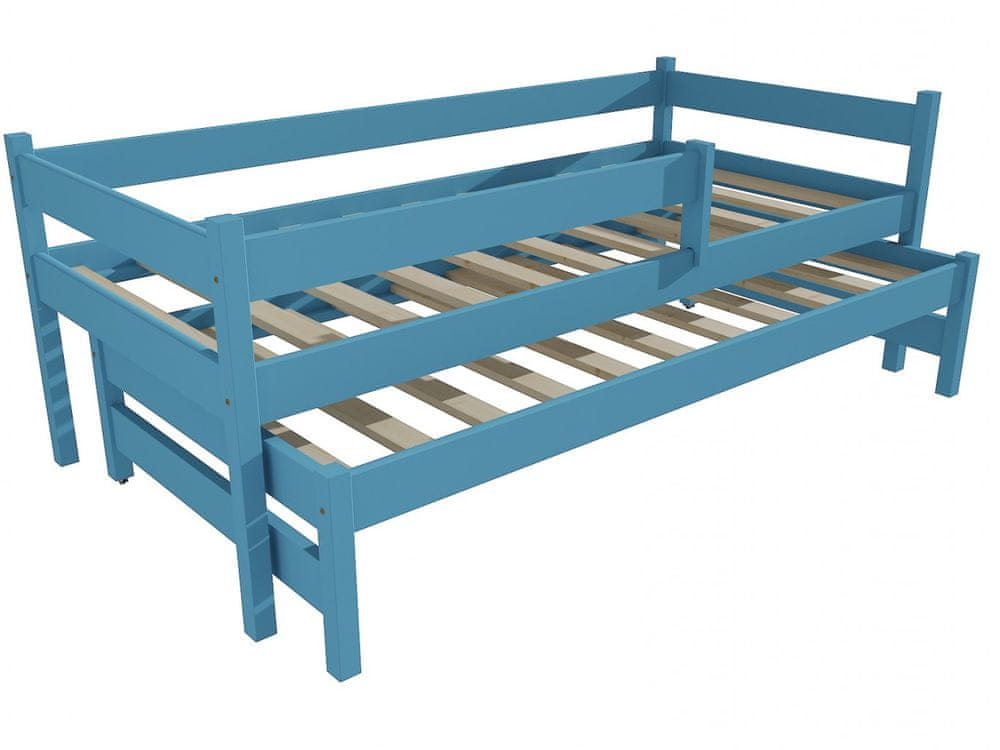 eoshop Detská posteľ s výsuvnou prístelkou DPV 017 so zábranou (Rozmer: 80 x 180 cm, Farba dreva: farba modrá)